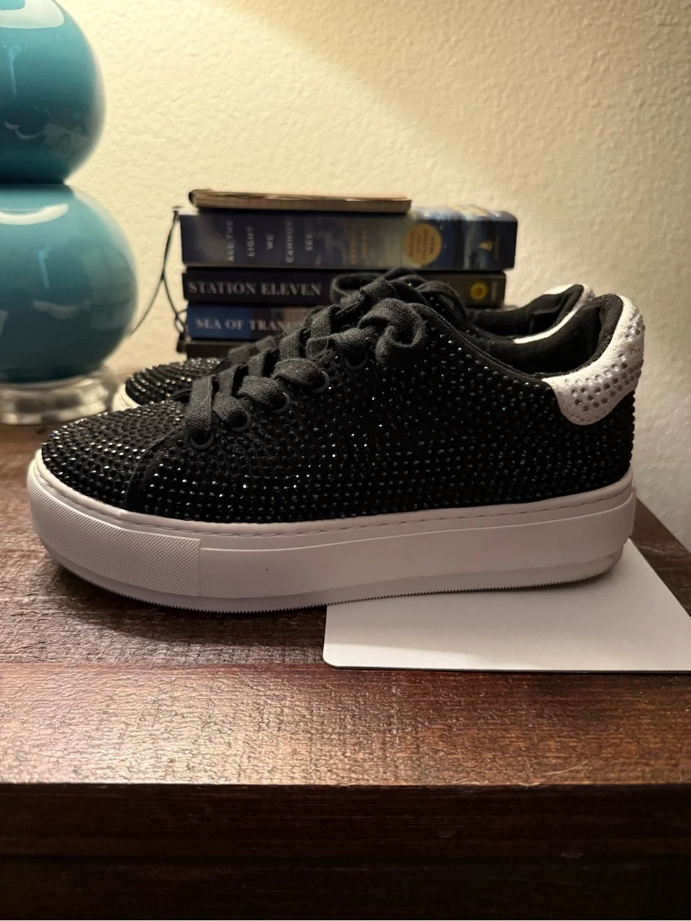 Kurt Geiger Black and White Crystal Embellished Platform Sneakers